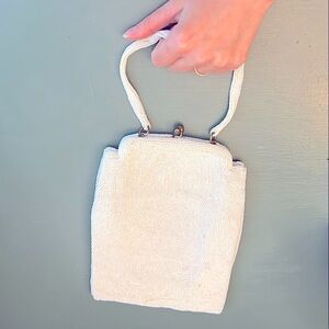 SOLD! ANTIQUE vintage Hand Beaded Belgium Elegant White Cream Women's Purse or…
